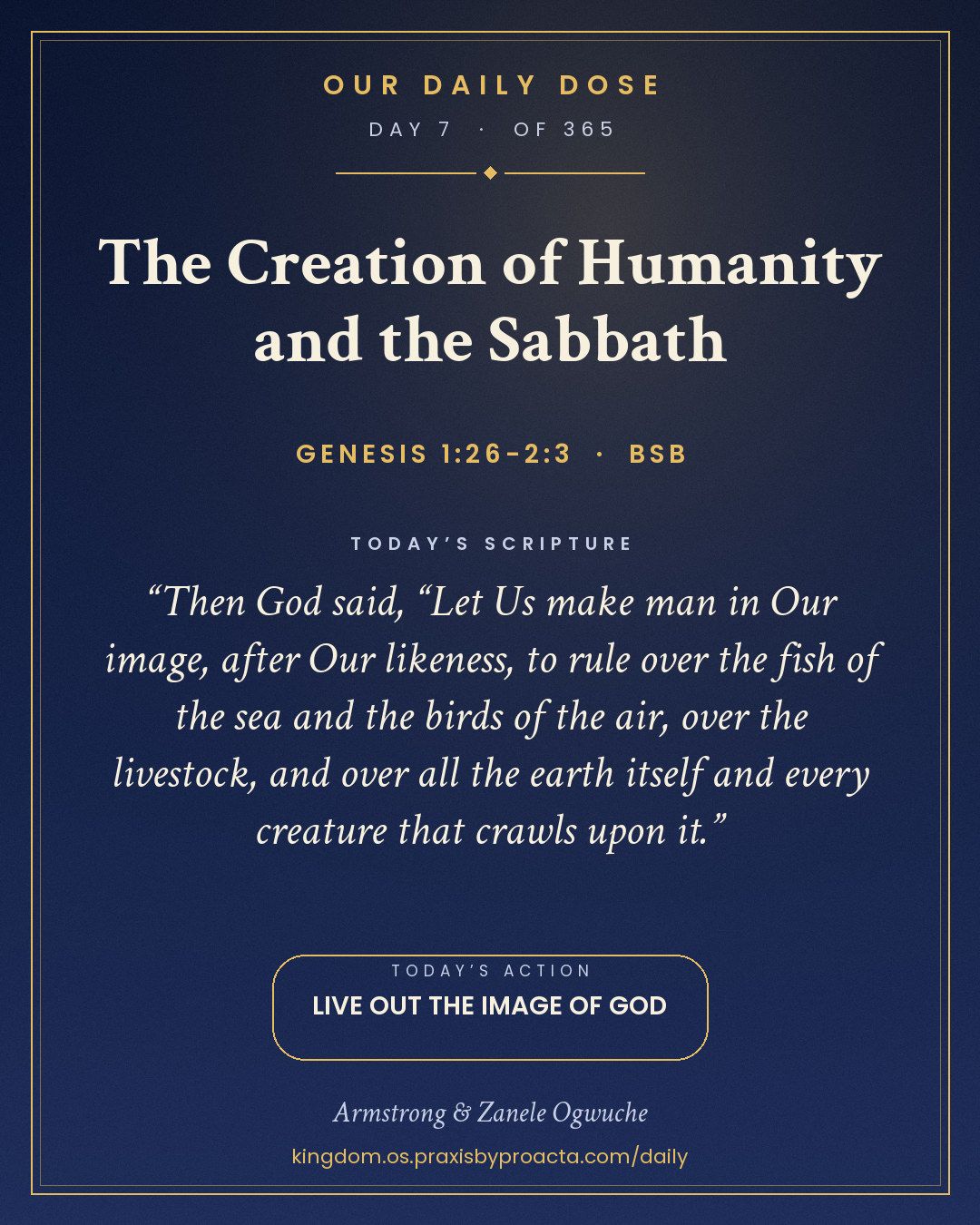 The Creation of Humanity and the Sabbath, Genesis 1:26-2:3