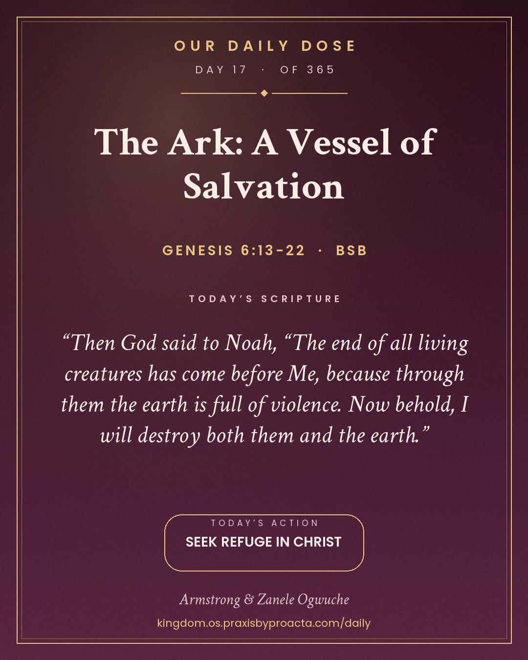The Ark: A Vessel of Salvation, Genesis 6:13-22