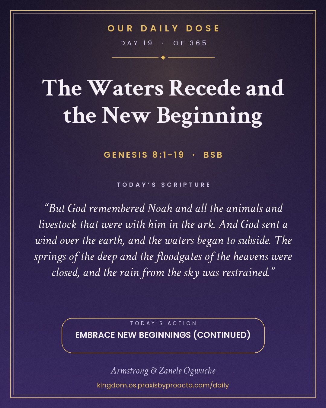The Waters Recede and the New Beginning, Genesis 8:1-19