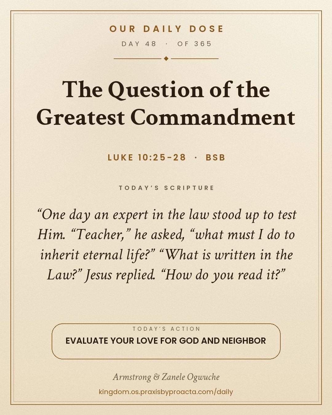 The Question of the Greatest Commandment, Luke 10:25-28