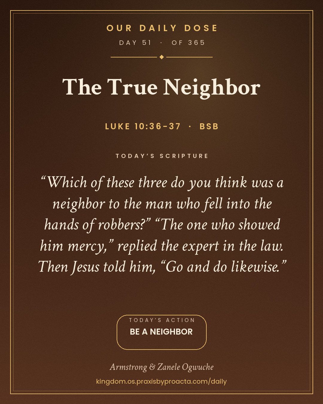 The True Neighbor, Luke 10:36-37