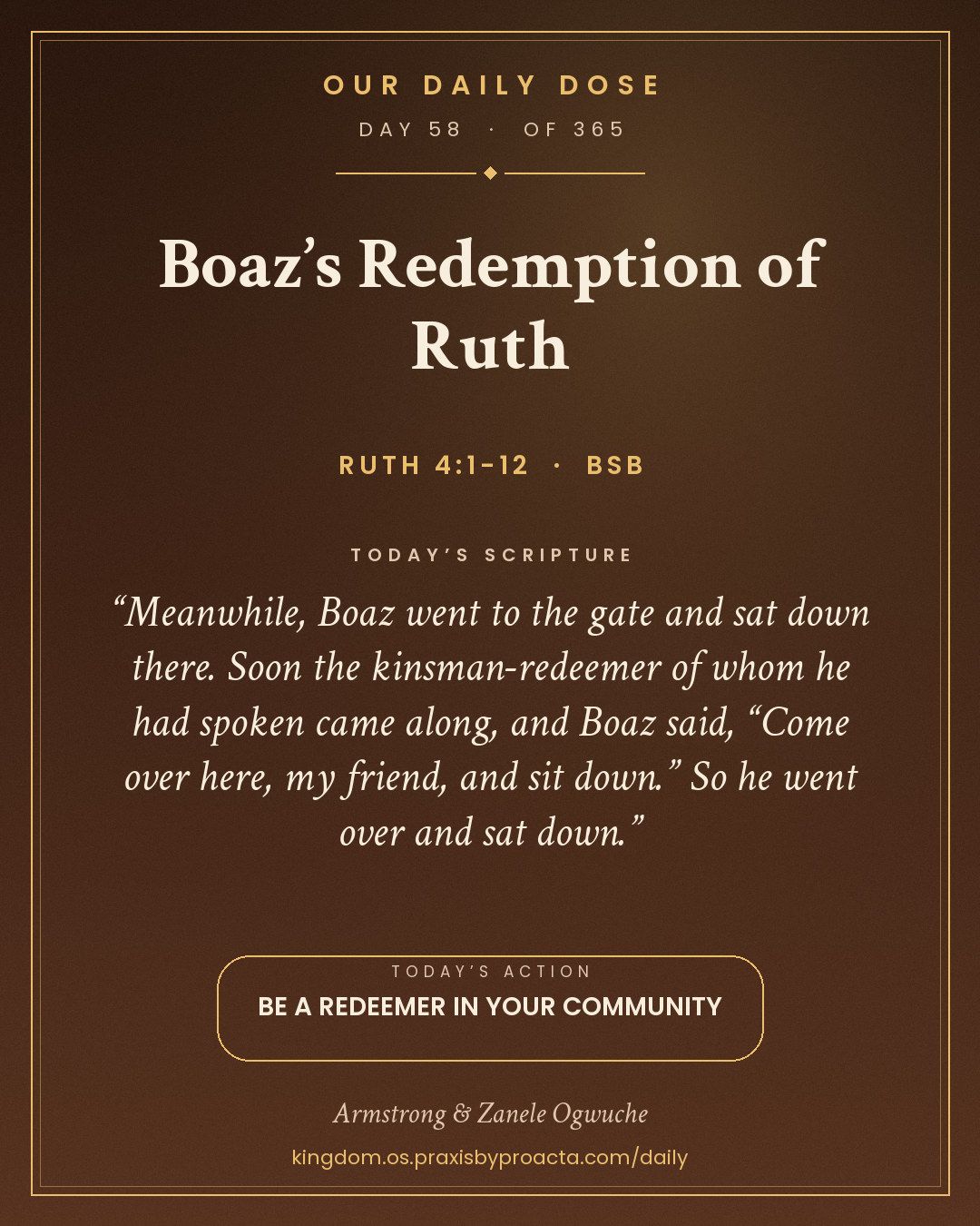 Boaz’s Redemption of Ruth, Ruth 4:1-12