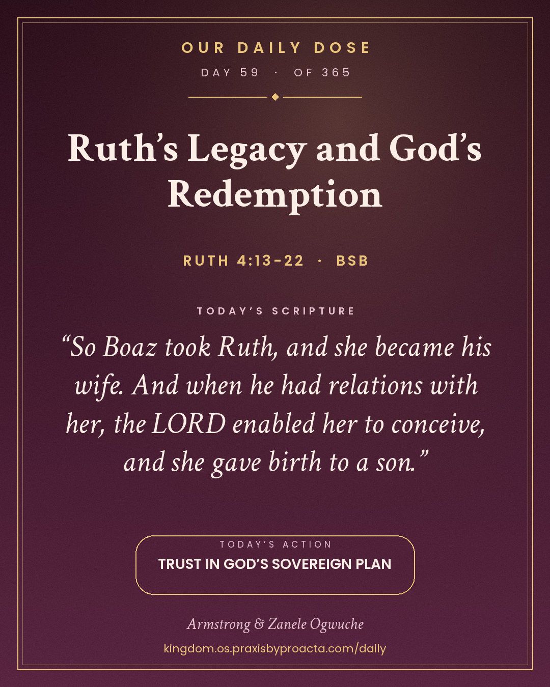 Ruth’s Legacy and God’s Redemption, Ruth 4:13-22
