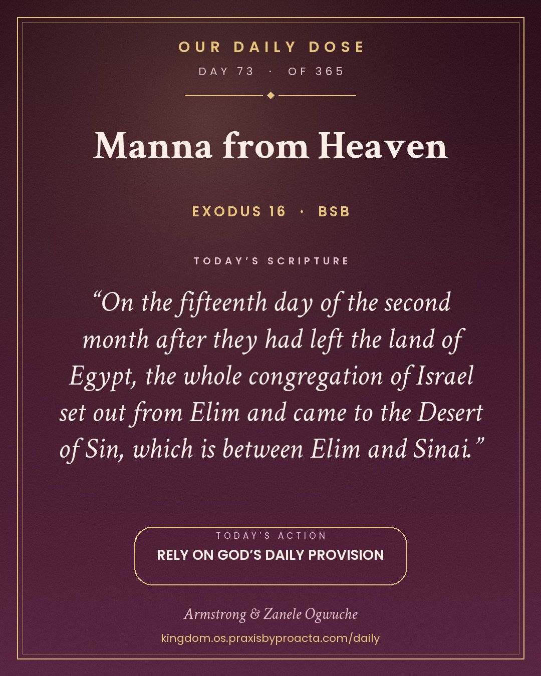 Manna from Heaven, Exodus 16