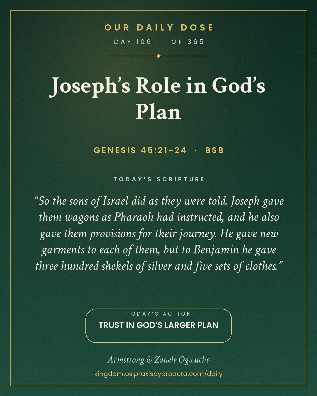 Joseph’s Role in God’s Plan, Genesis 45:21-24