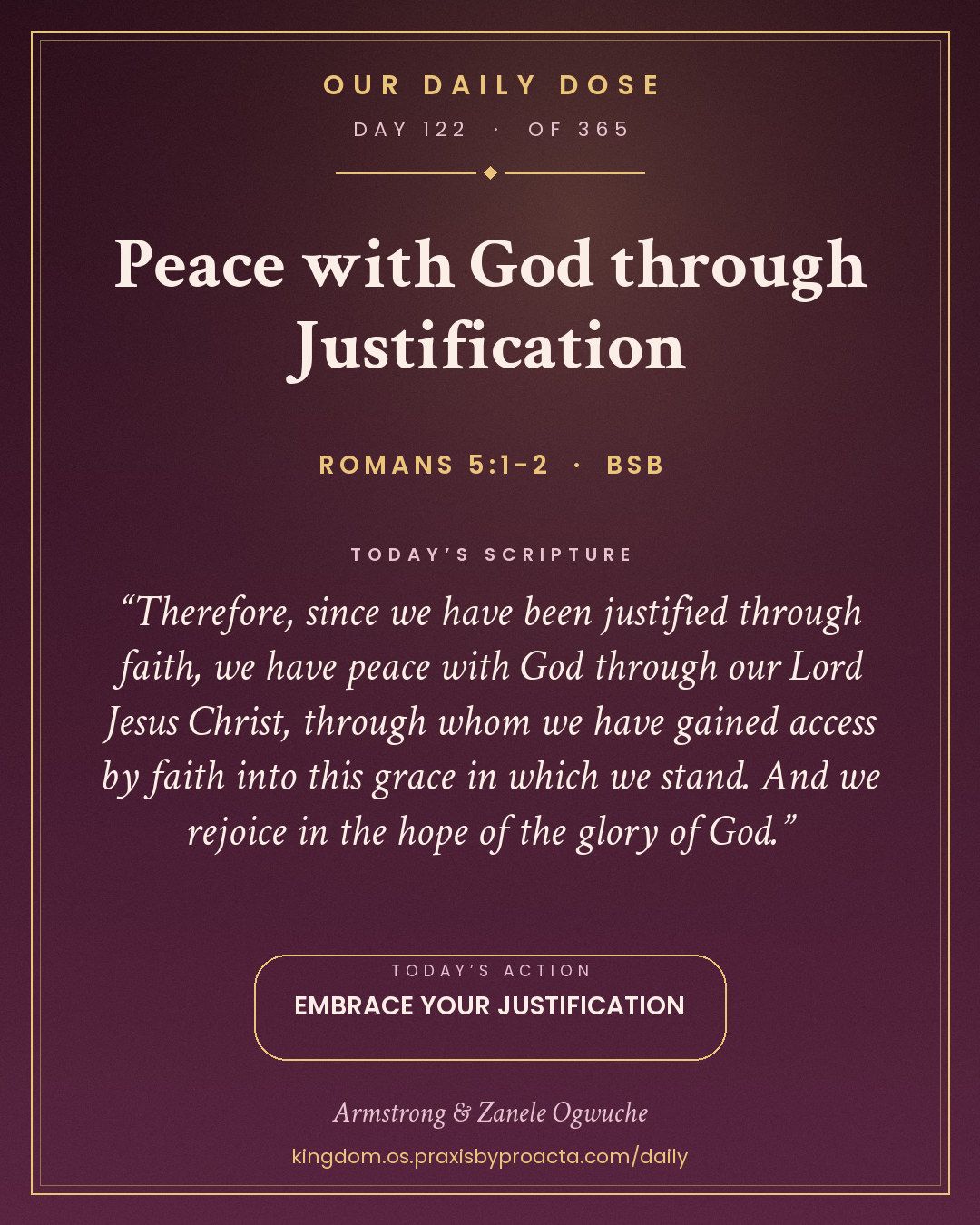 Peace with God through Justification, Romans 5:1-2