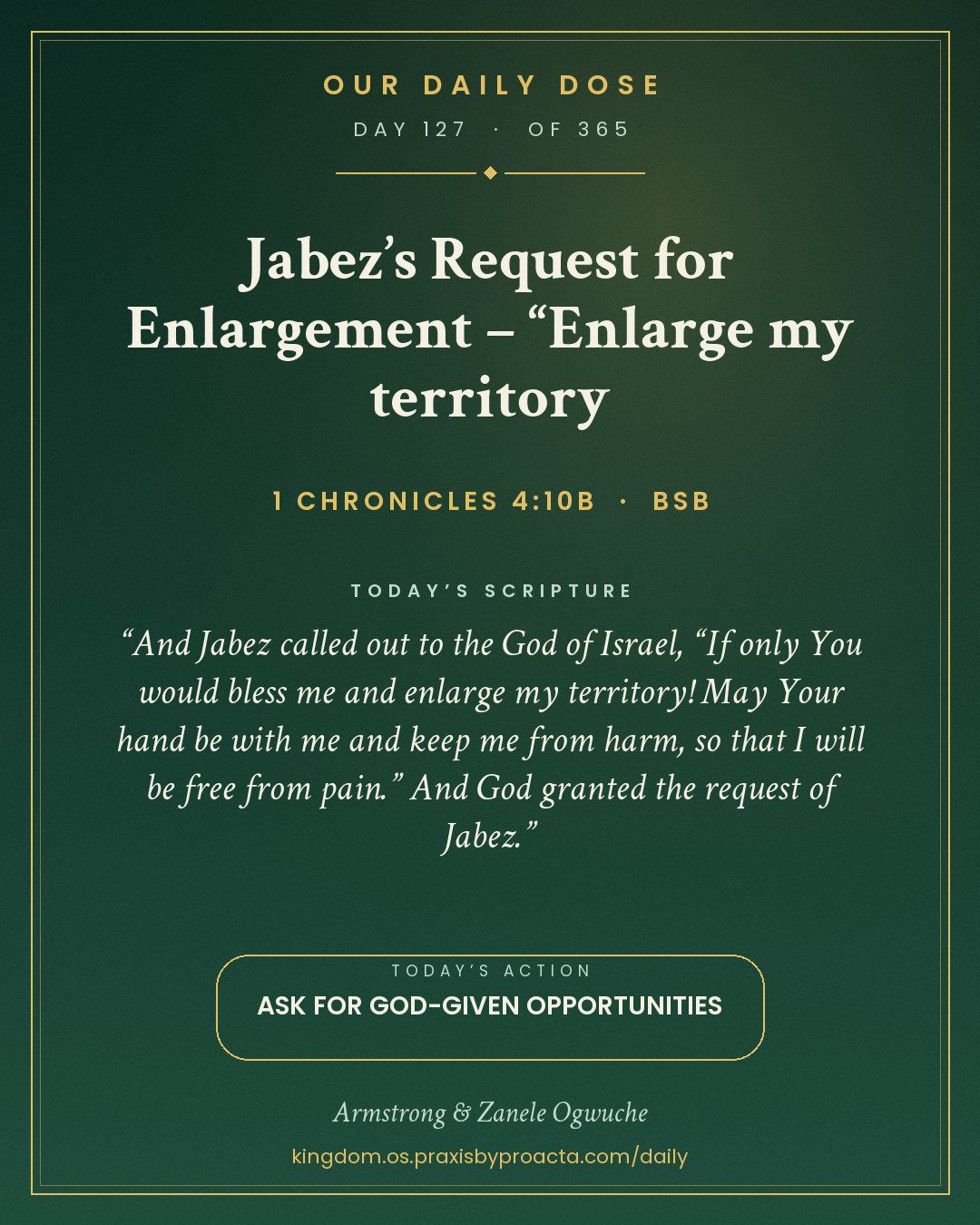 Jabez’s Request for Enlargement – “Enlarge my territory, 1 Chronicles 4:10b
