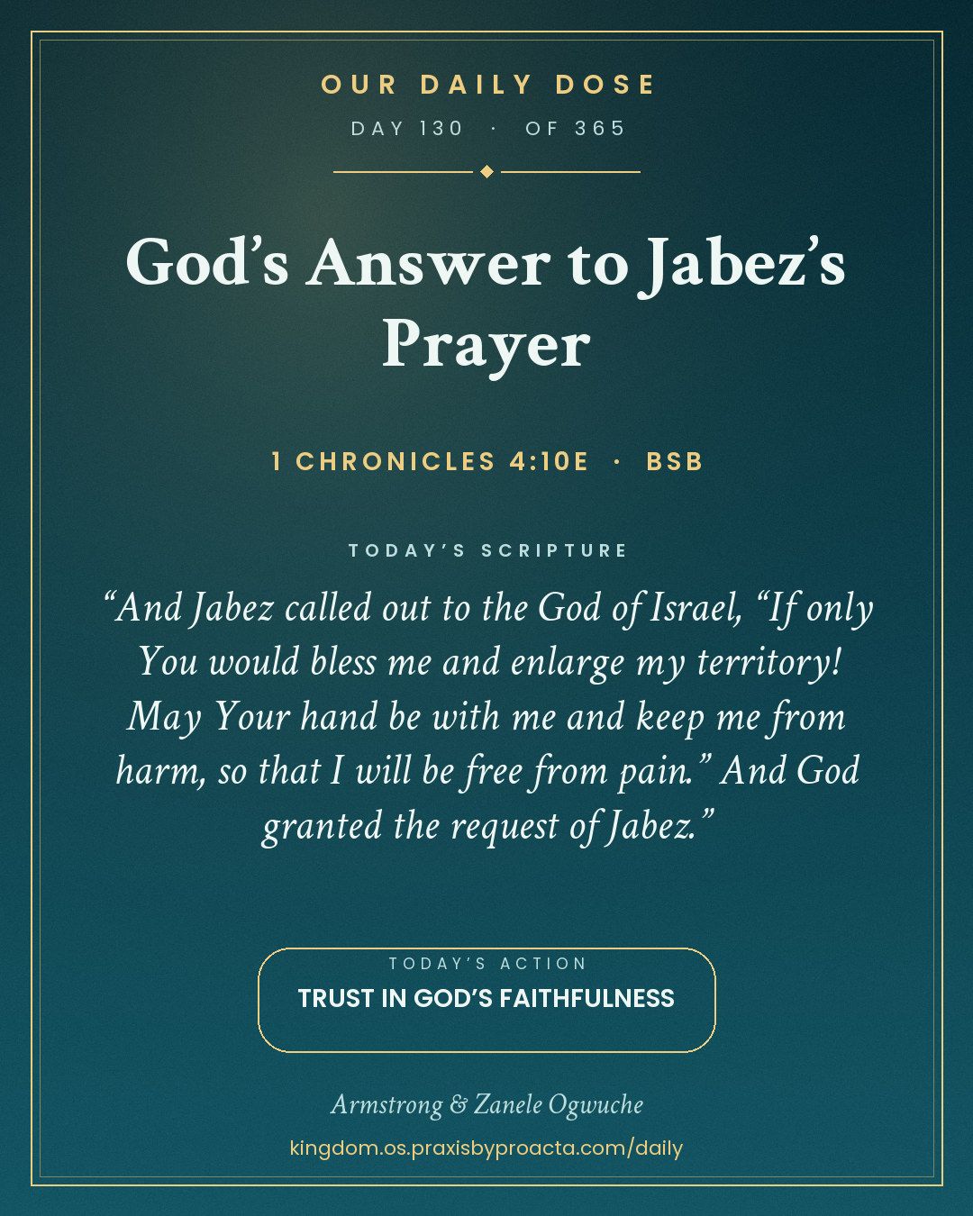 God’s Answer to Jabez’s Prayer, 1 Chronicles 4:10e