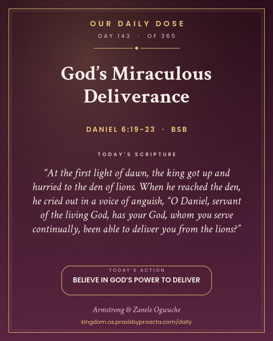 God’s Miraculous Deliverance, Daniel 6:19-23
