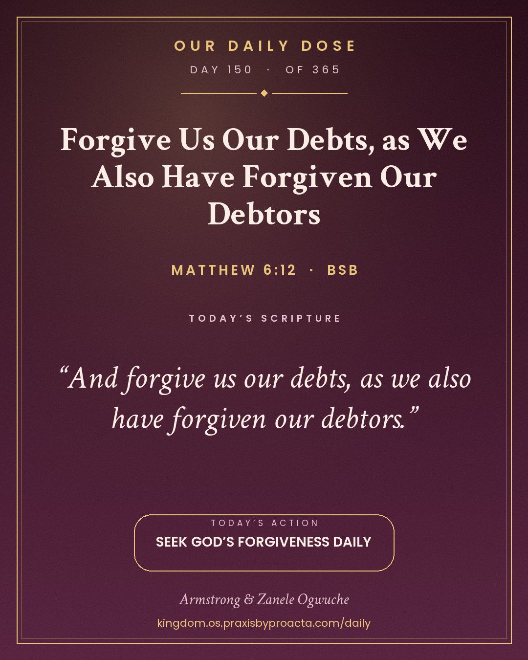Forgive Us Our Debts, as We Also Have Forgiven Our Debtors, Matthew 6:12