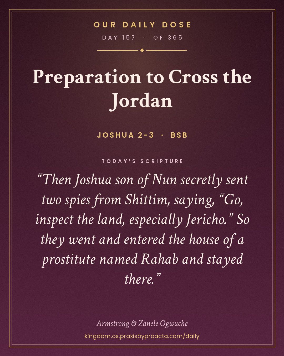 Preparation to Cross the Jordan, Joshua 2-3