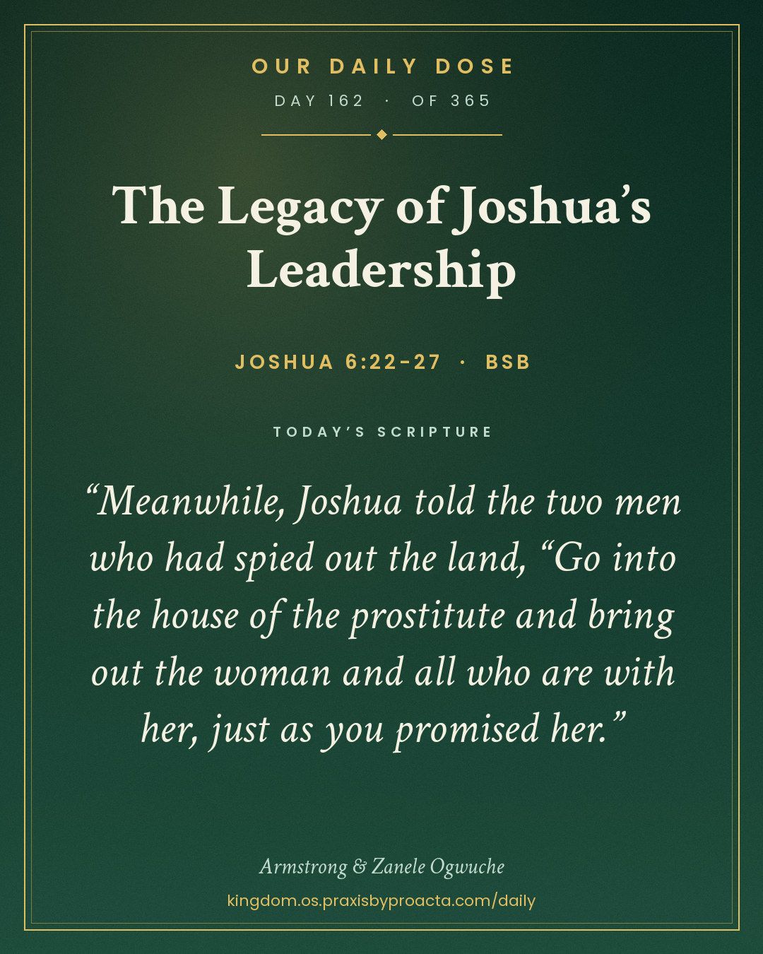 The Legacy of Joshua’s Leadership, Joshua 6:22-27