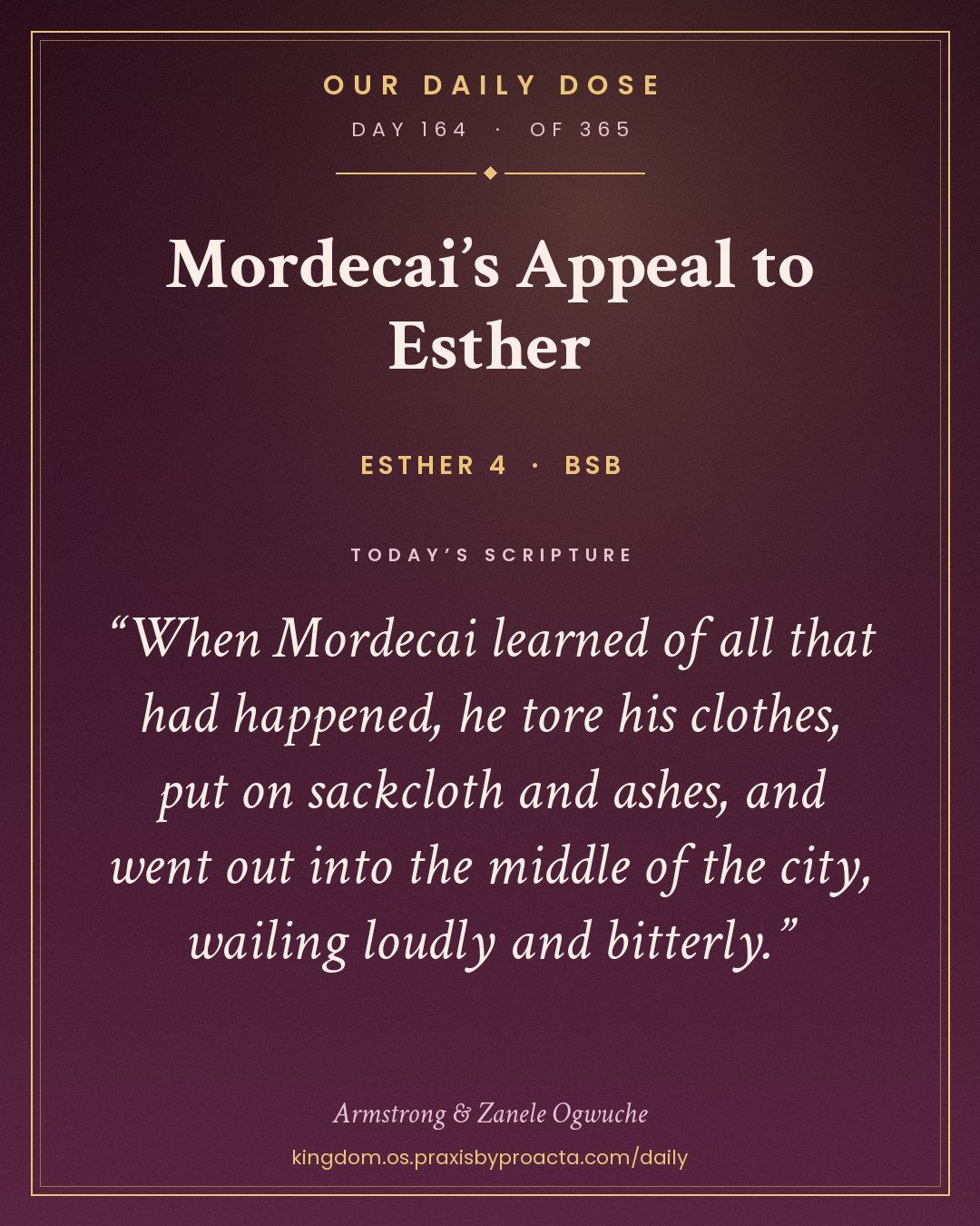 Mordecai’s Appeal to Esther, Esther 4