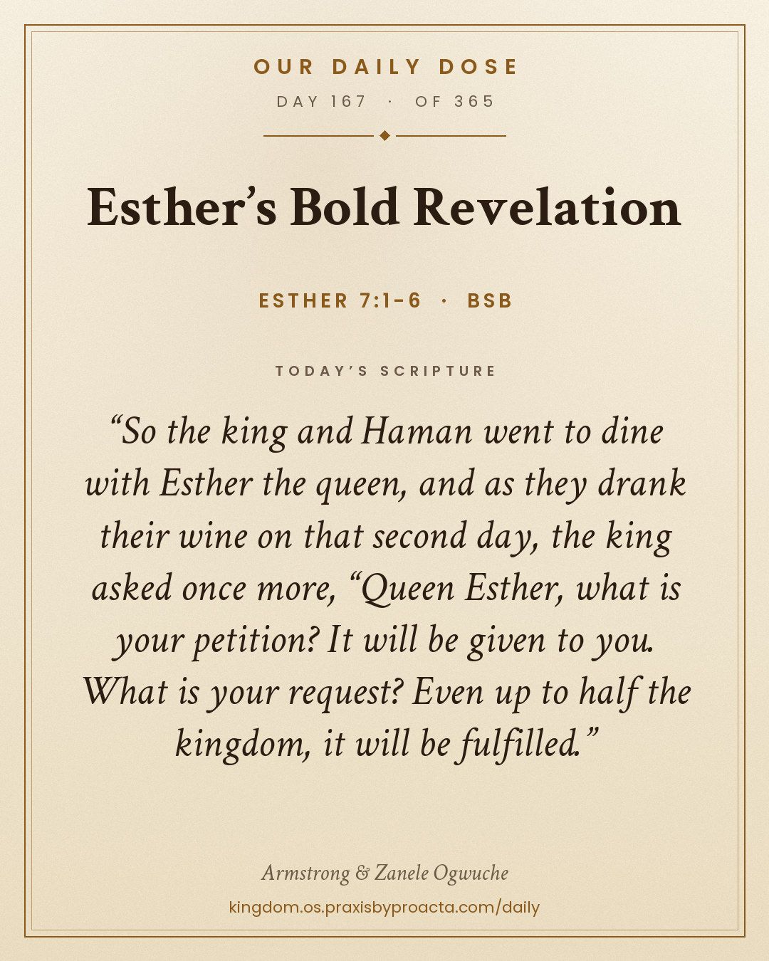 Esther’s Bold Revelation, Esther 7:1-6