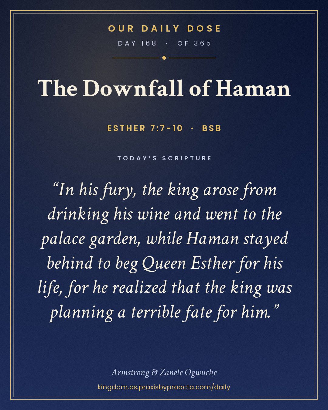 The Downfall of Haman, Esther 7:7-10
