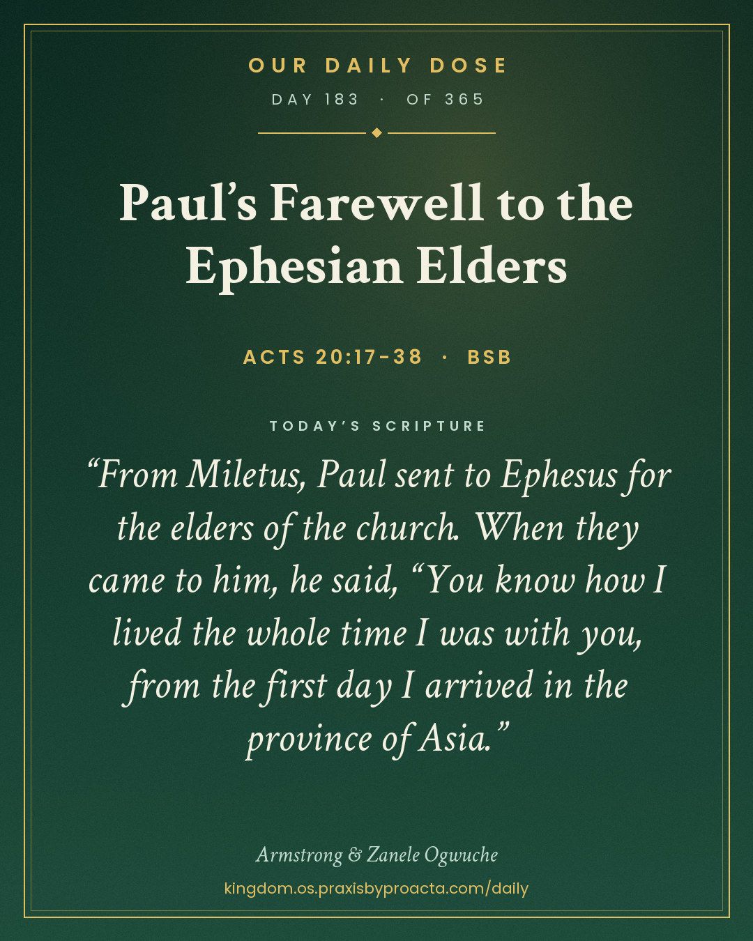 Paul’s Farewell to the Ephesian Elders, Acts 20:17-38