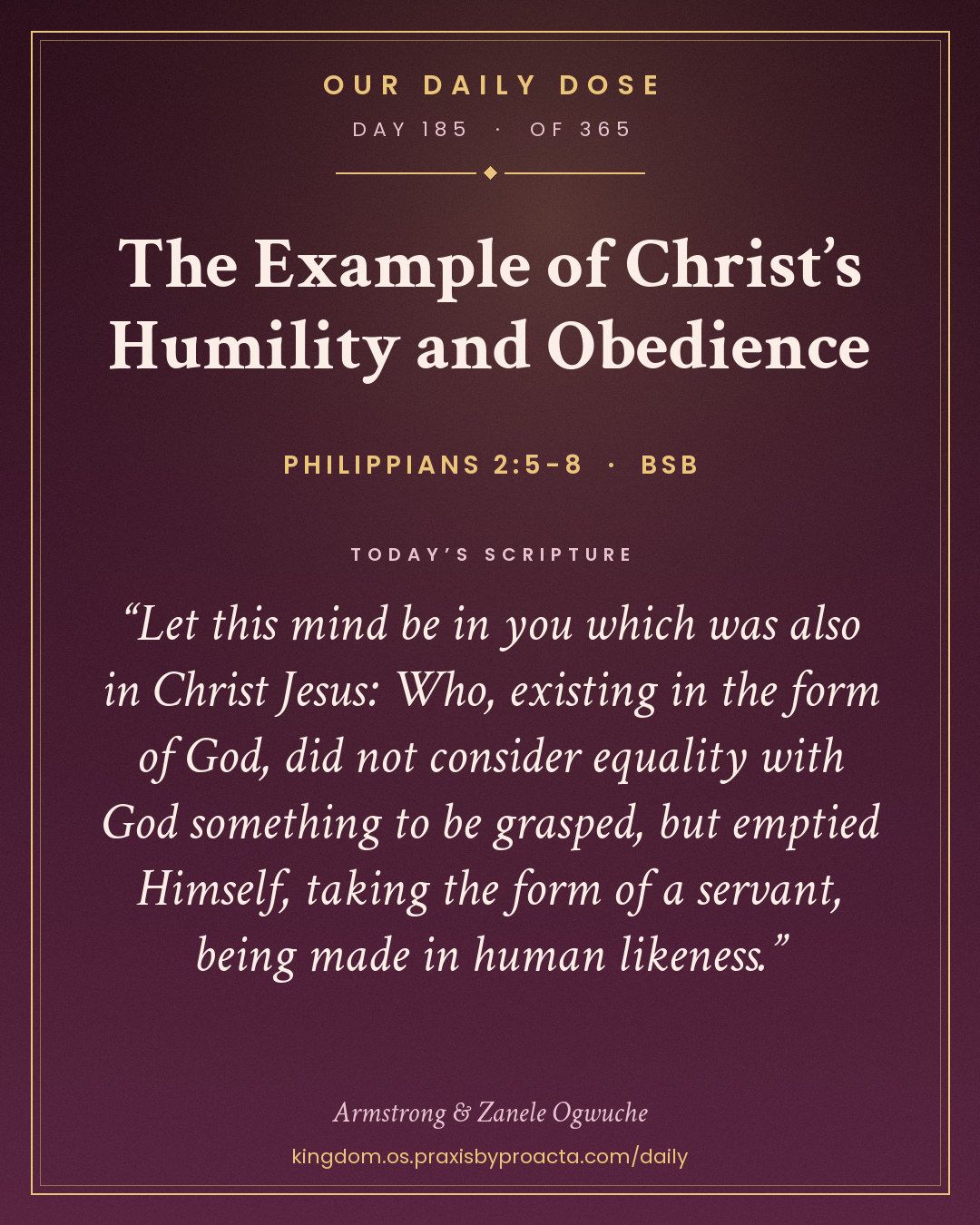The Example of Christ’s Humility and Obedience, Philippians 2:5-8