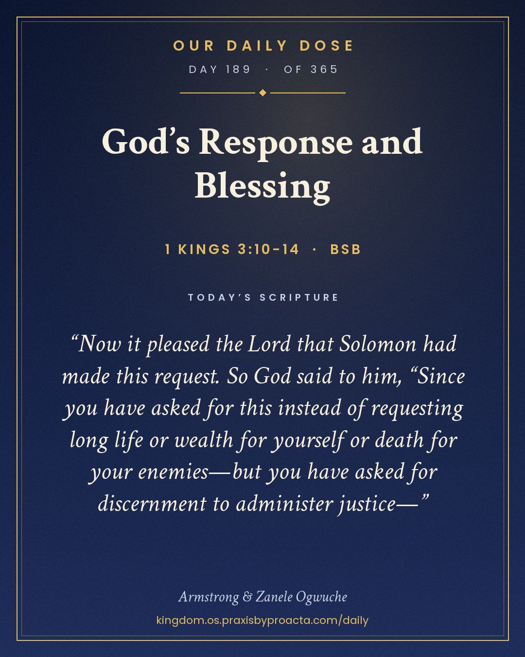 God’s Response and Blessing, 1 Kings 3:10-14