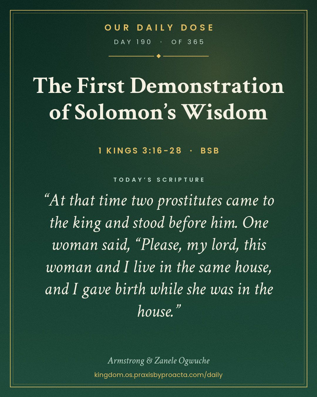 The First Demonstration of Solomon’s Wisdom, 1 Kings 3:16-28