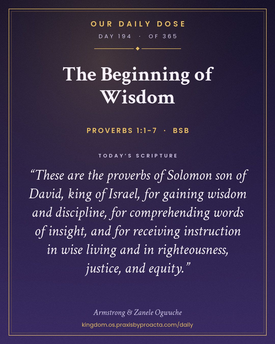 The Beginning of Wisdom, Proverbs 1:1-7
