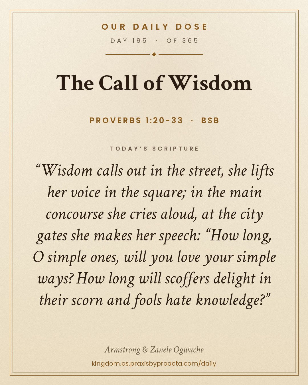 The Call of Wisdom, Proverbs 1:20-33