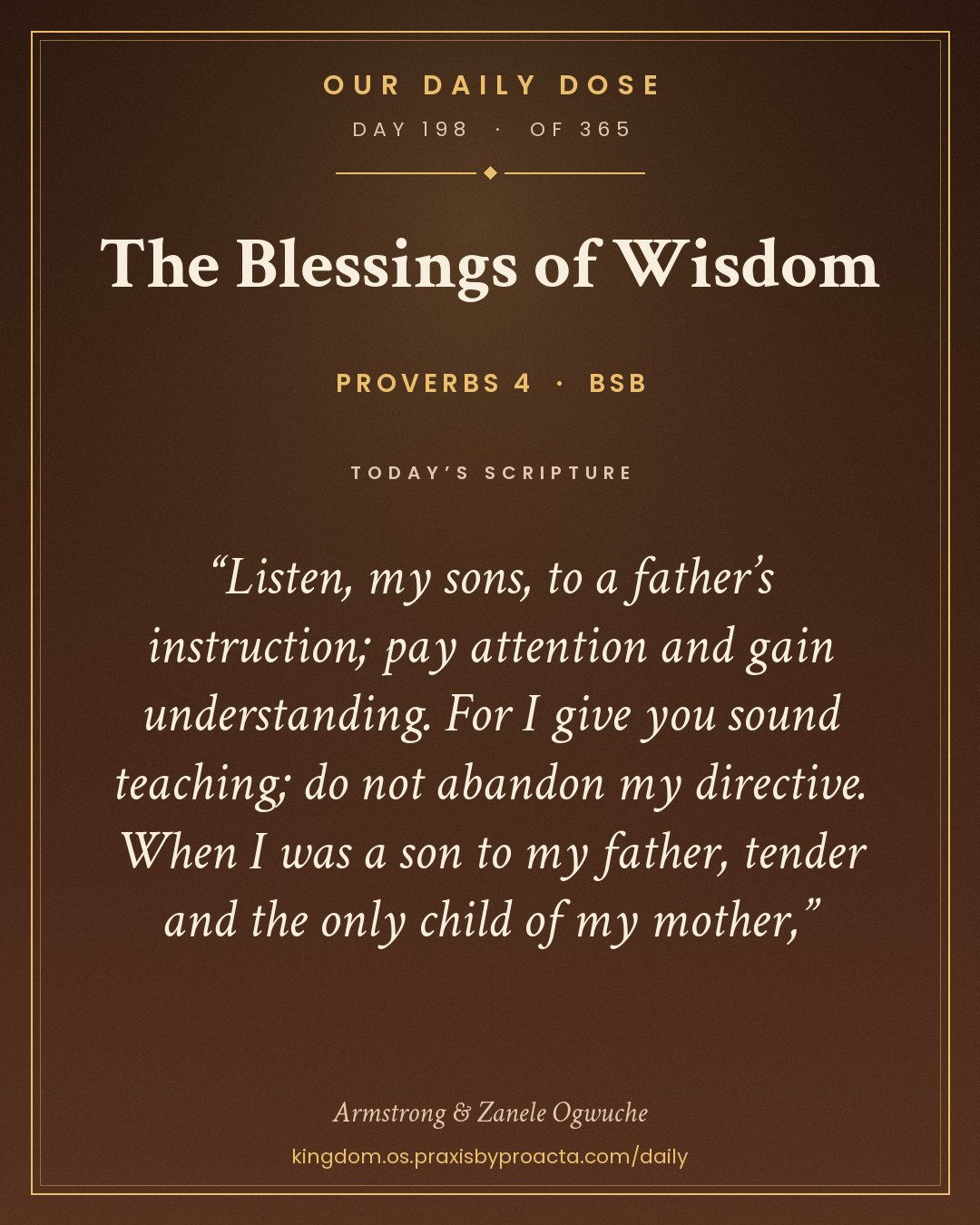 The Blessings of Wisdom, Proverbs 4