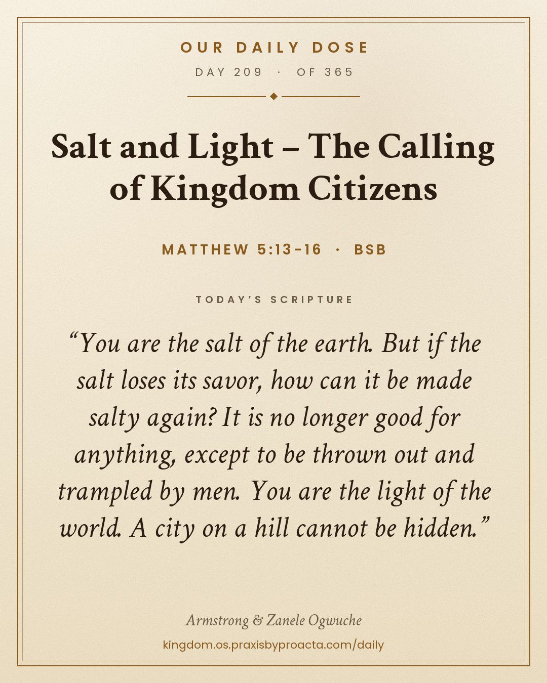 Salt and Light – The Calling of Kingdom Citizens, Matthew 5:13-16