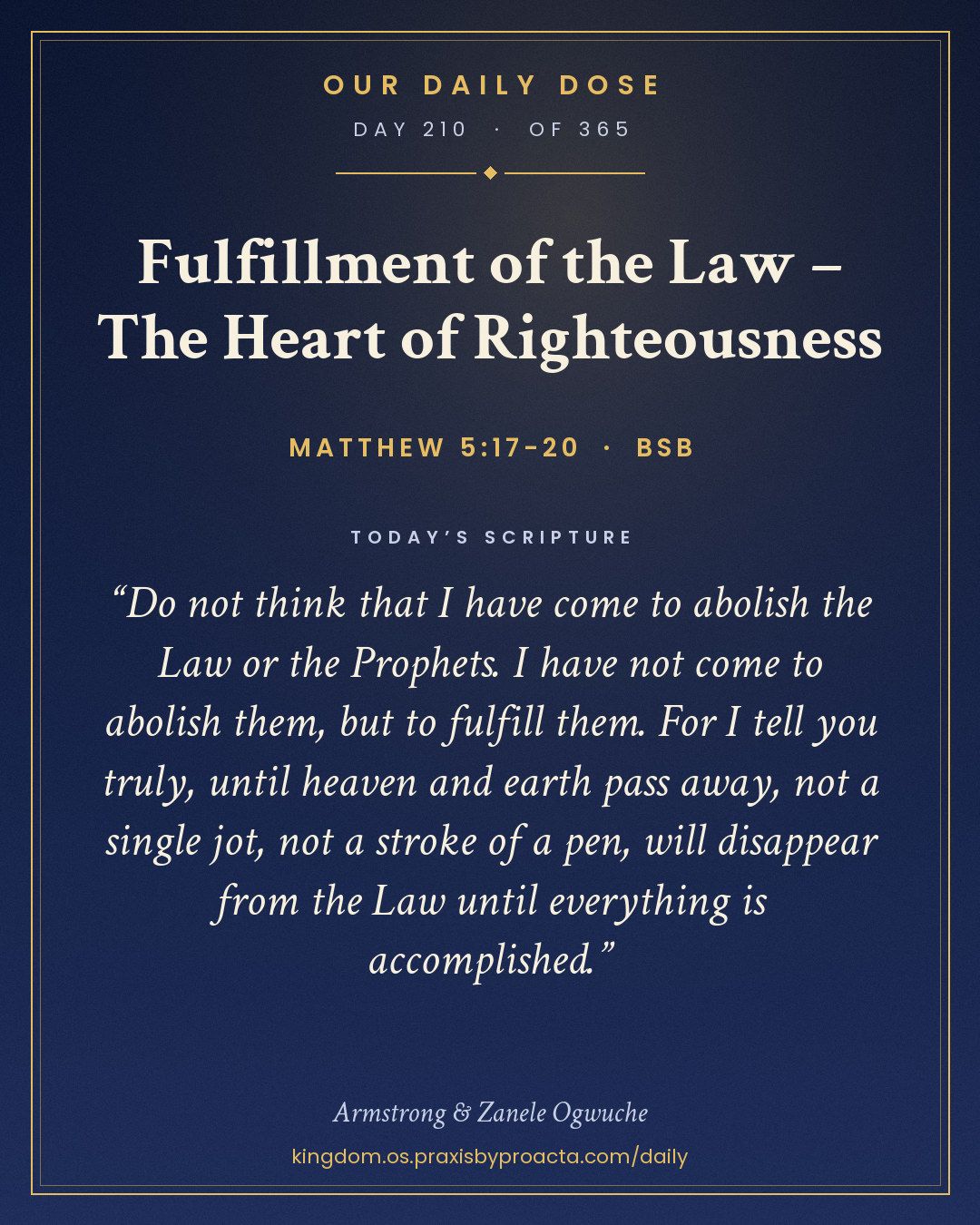 Fulfillment of the Law – The Heart of Righteousness, Matthew 5:17-20