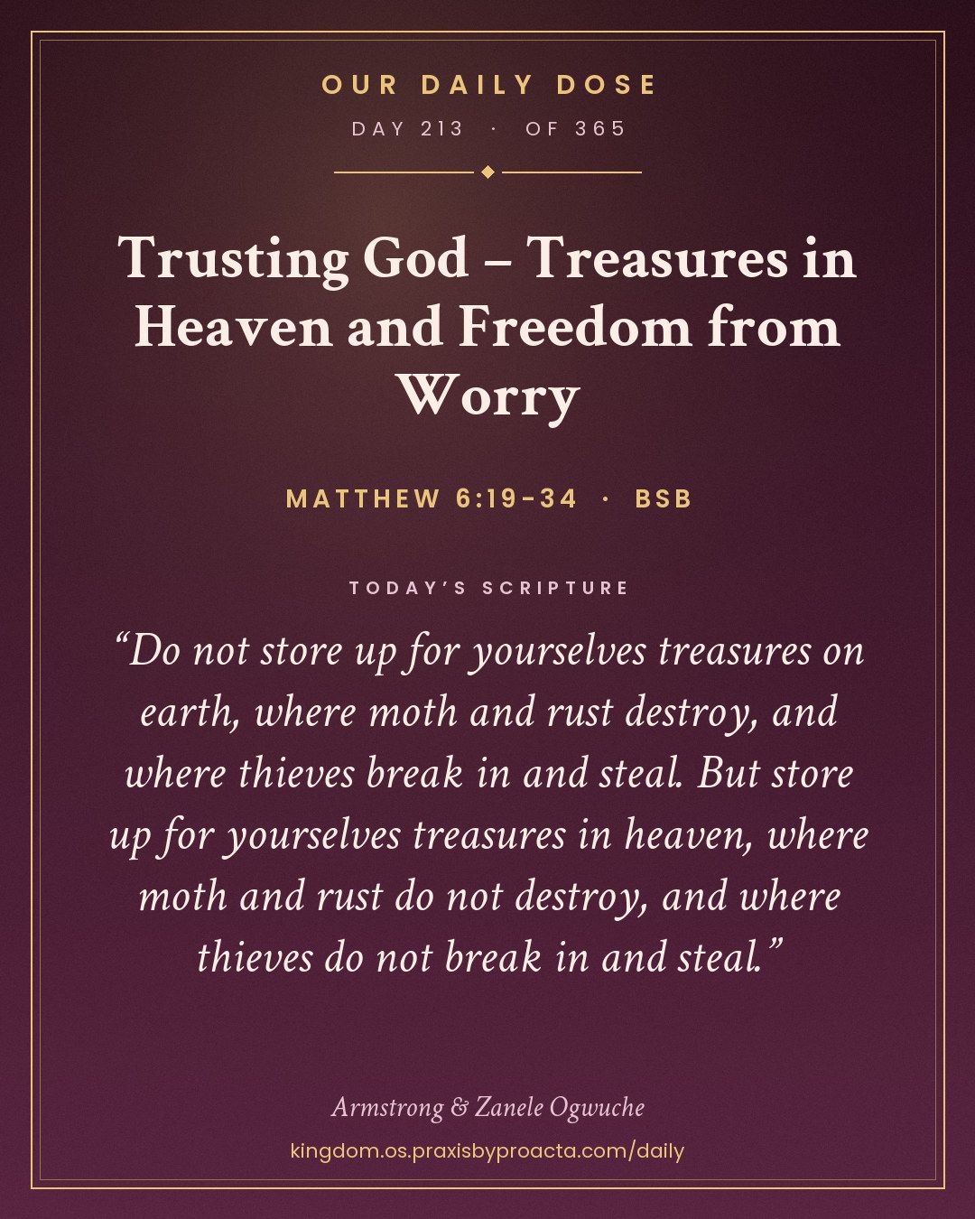Trusting God – Treasures in Heaven and Freedom from Worry, Matthew 6:19-34