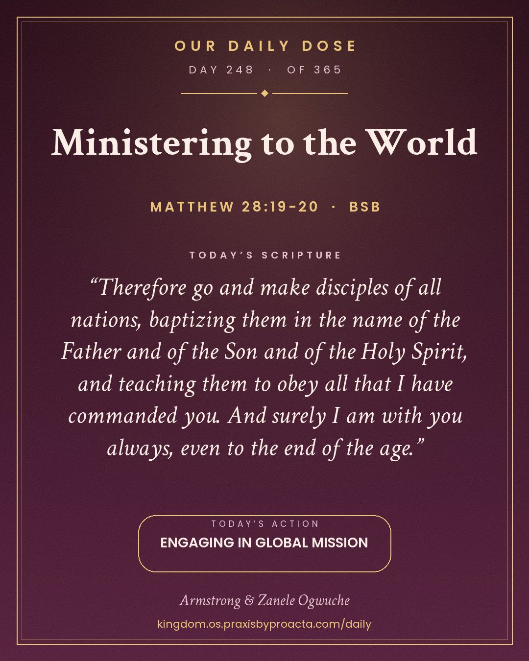 Ministering to the World, Matthew 28:19-20