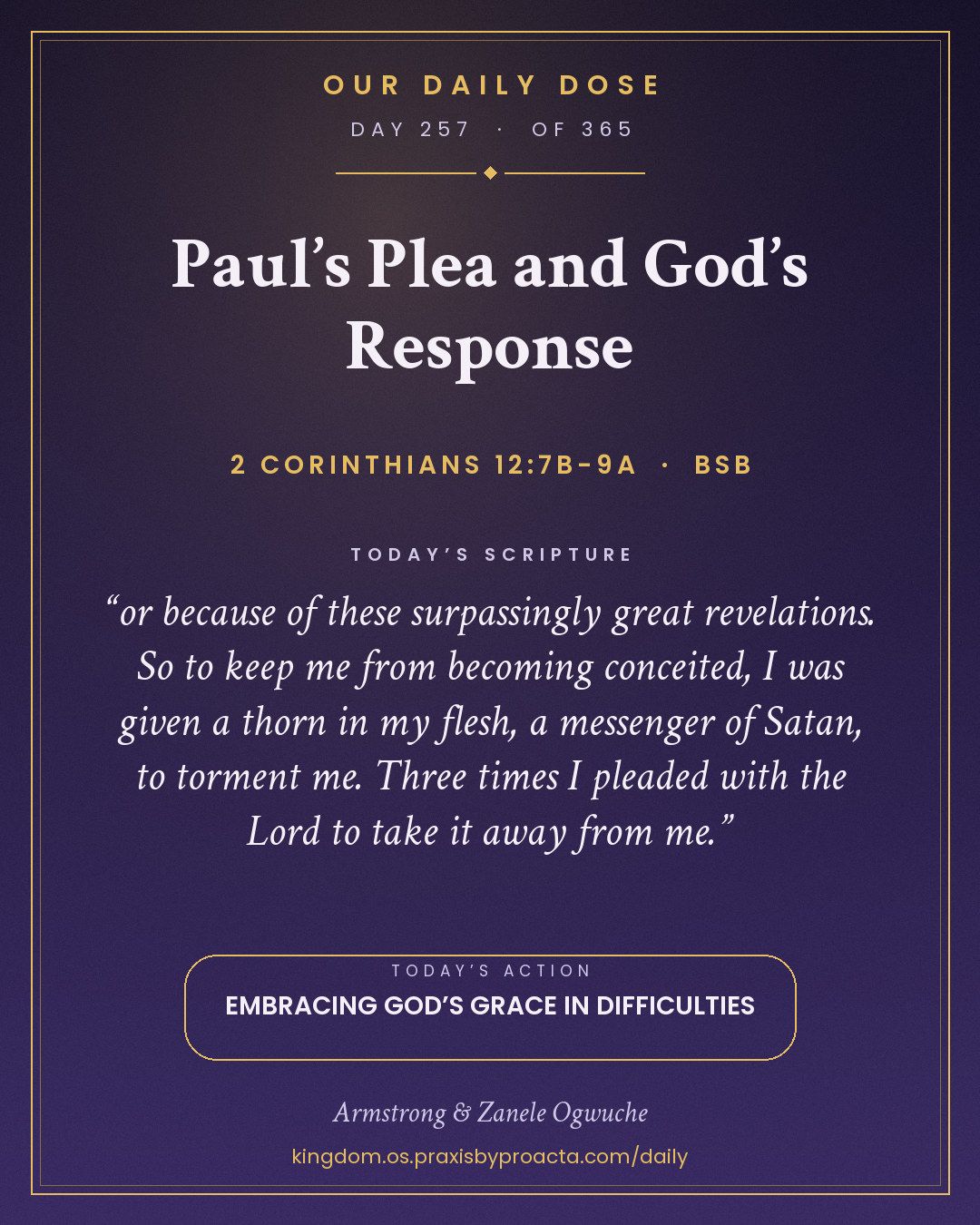 Paul’s Plea and God’s Response, 2 Corinthians 12:7b-9a