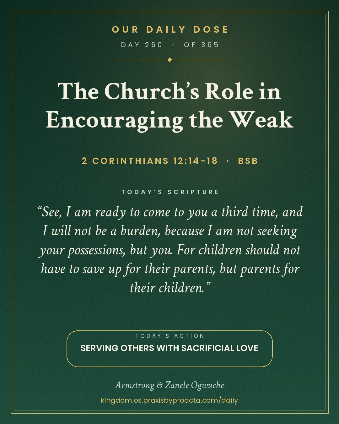 The Church’s Role in Encouraging the Weak, 2 Corinthians 12:14-18