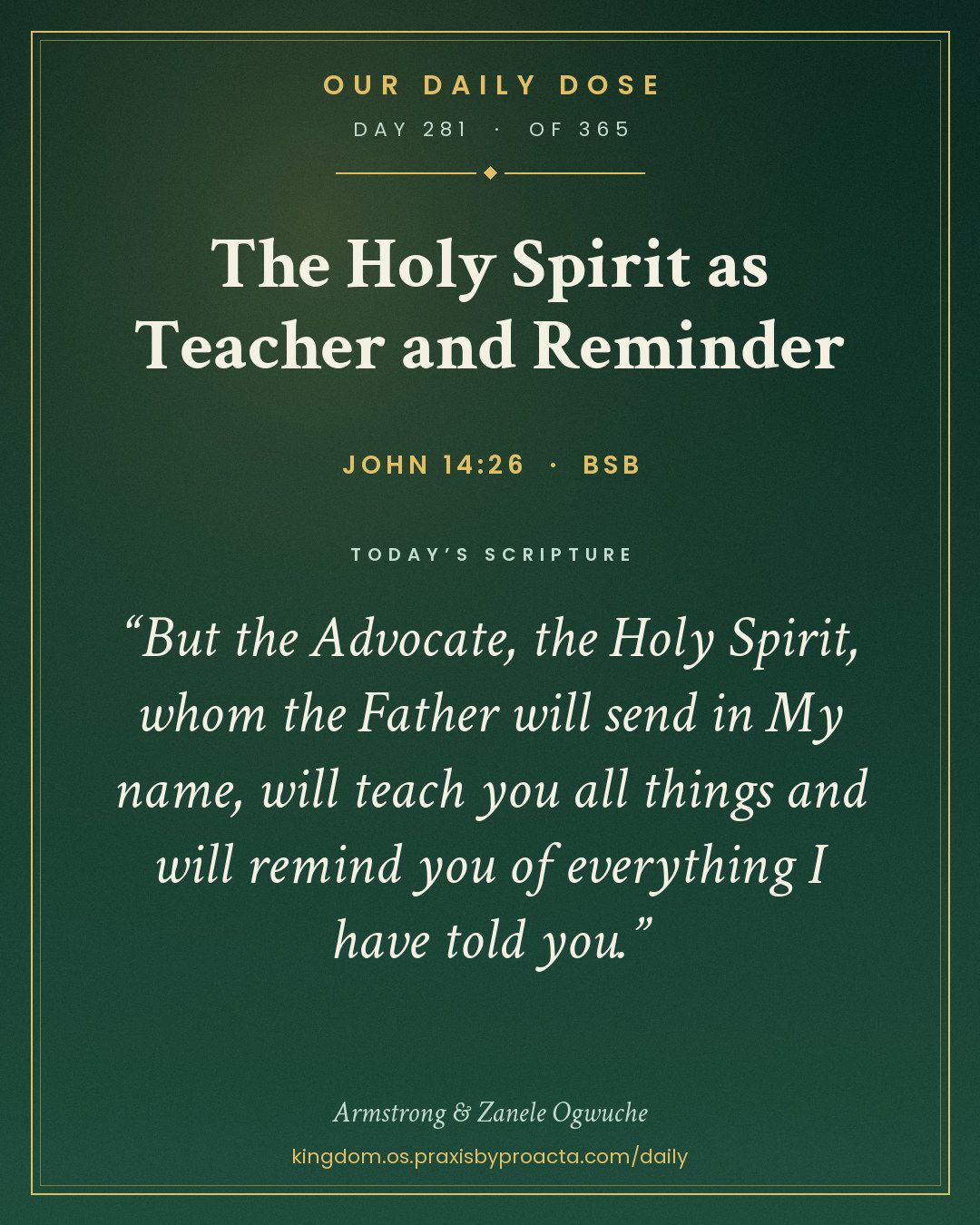 The Holy Spirit as Teacher and Reminder, John 14:26