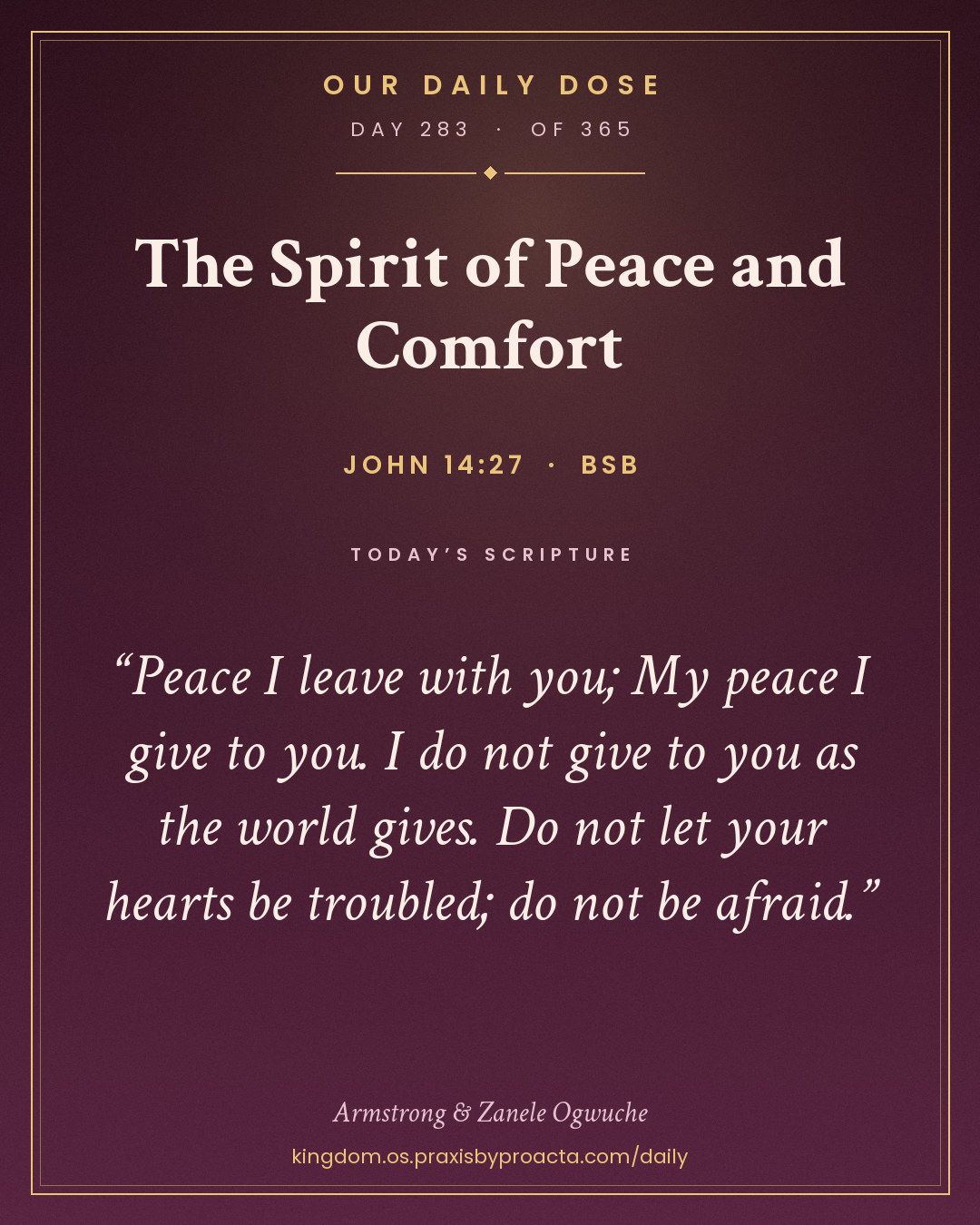 The Spirit of Peace and Comfort, John 14:27