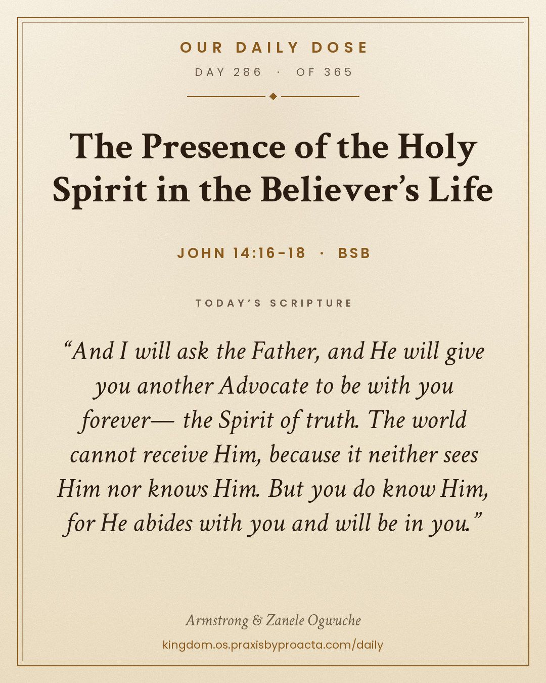 The Presence of the Holy Spirit in the Believer’s Life, John 14:16-18