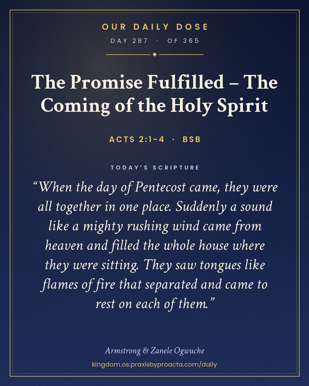 The Promise Fulfilled – The Coming of the Holy Spirit, Acts 2:1-4