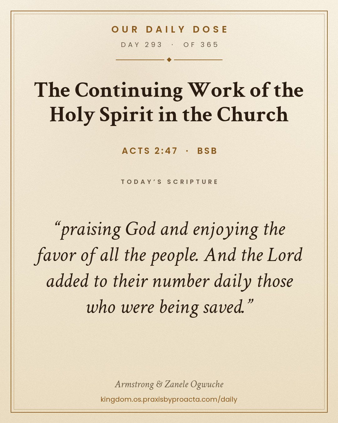 The Continuing Work of the Holy Spirit in the Church, Acts 2:47