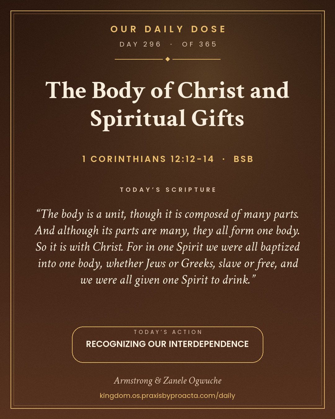 The Body of Christ and Spiritual Gifts, 1 Corinthians 12:12-14