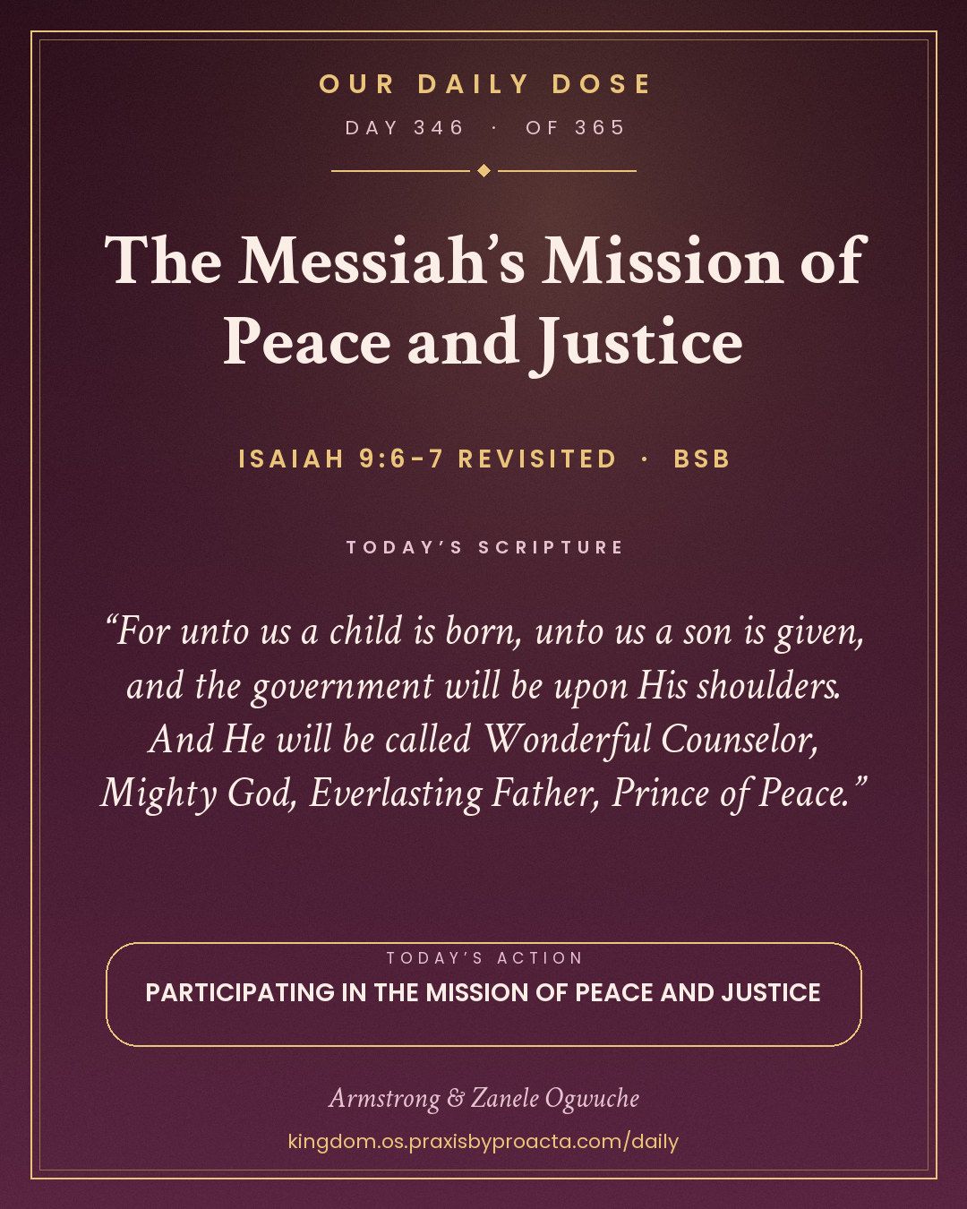 The Messiah’s Mission of Peace and Justice, Isaiah 9:6-7 Revisited
