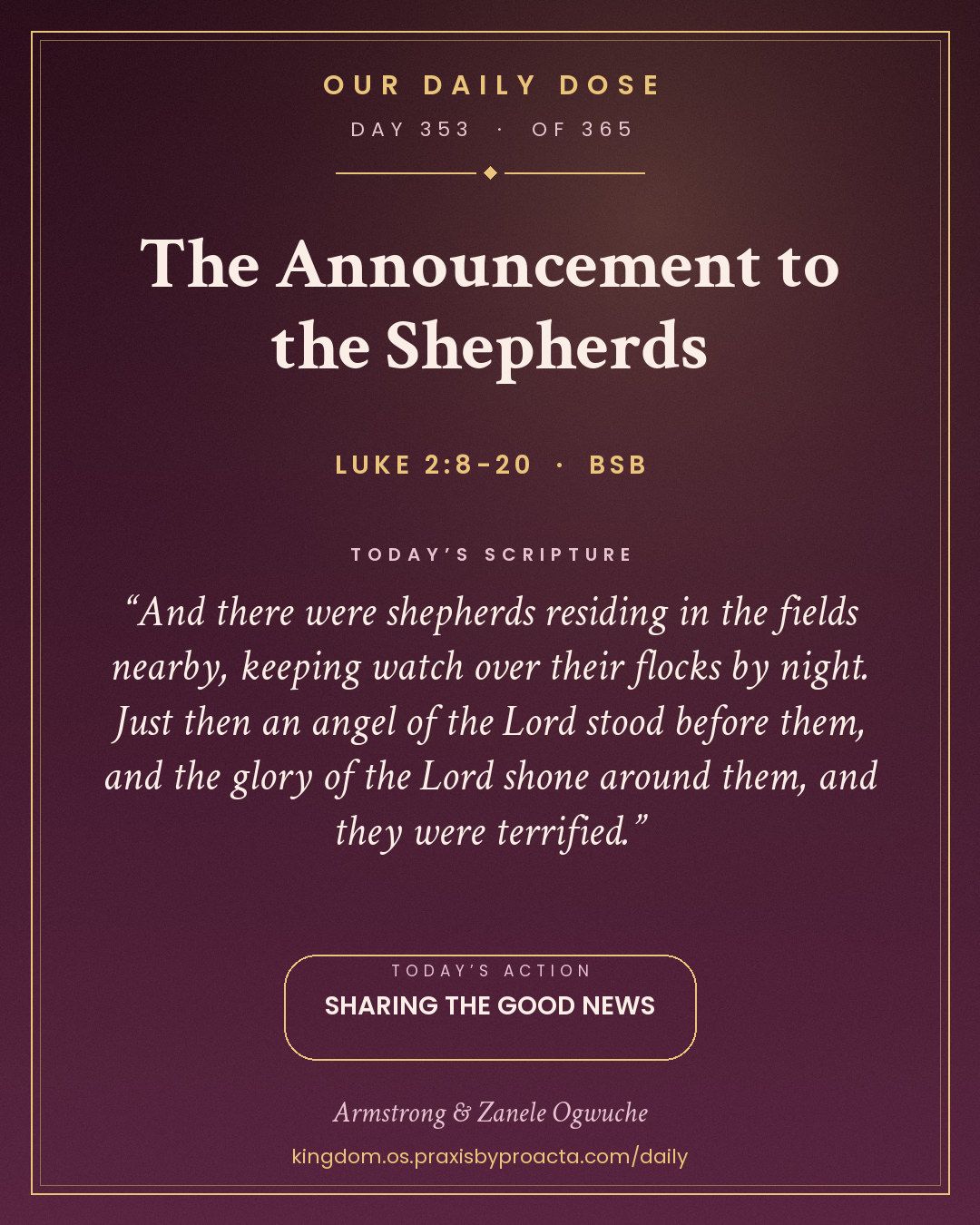 The Announcement to the Shepherds, Luke 2:8-20