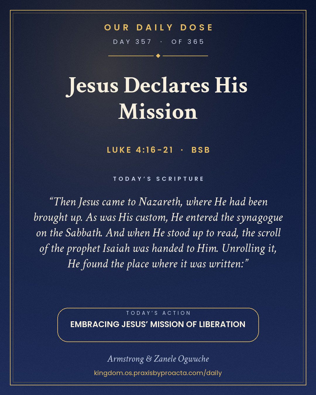 Jesus Declares His Mission, Luke 4:16-21